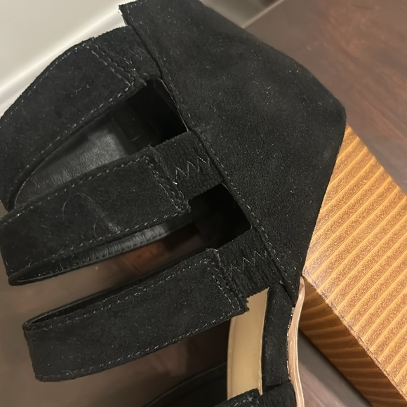 Just Fab Microfibre Strappy Open Toe Chunky Wooden Heels Sandals Black Size 8 - Picture 8 of 14